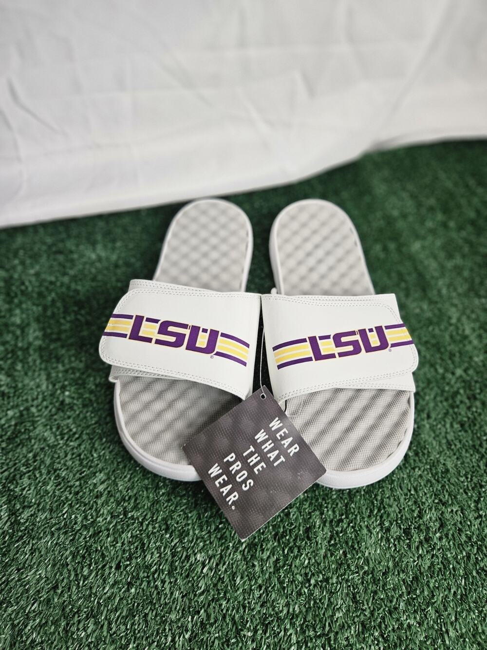 ISlide LSU Tigers Varsity Stripes Slide Sandals White NWT Men Size 9